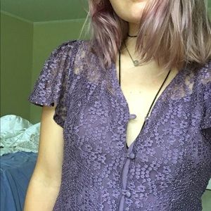 Francesca’s Lavender Lace Button up dress